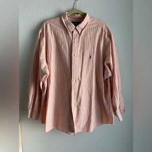 Ralph Lauren Striped Peach & White Long Sleeve Button Down